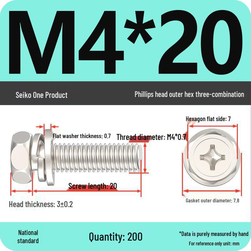 Hex Head Combo Screw Bolt with Washer and Spring Washer