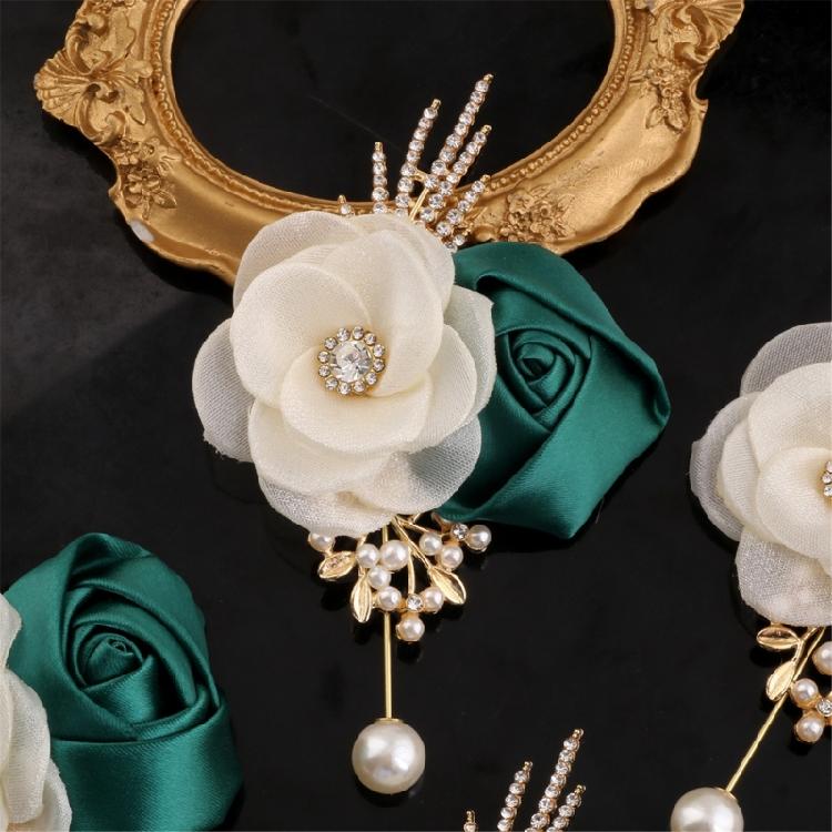 4PCS Camellia Rose Wedding Corsage Boutonniere Flower Brooch Pin For Bridal Shower Dinner Parties Formal Event Wear