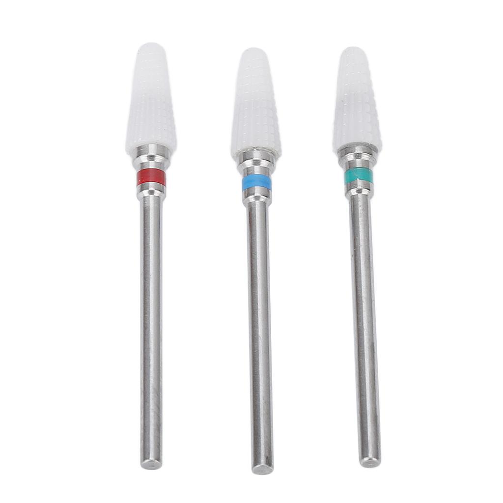 3pcs Ceramic Nail Drill Bit Set Gel Removal Nail Polishing Grinding Bit Accessory for Electric Nail Drill