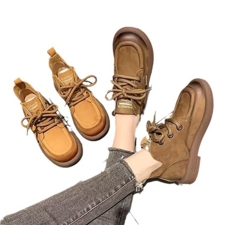 Fashion Womens Vintage Ankle Boots Brown Faux Suede Lace Up Flat Booties Woman 2025 New Fashion Solid Color Casual Short Botas Mujer