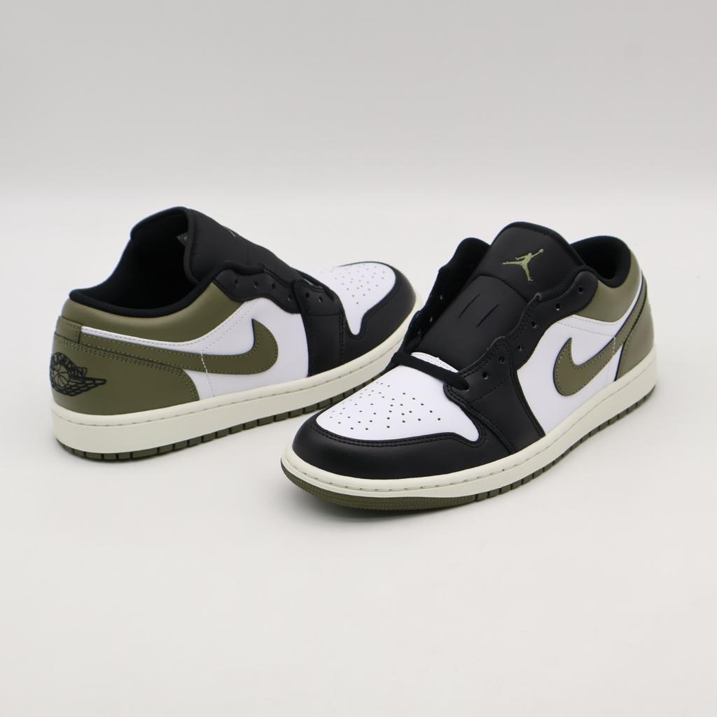 553558-092 Nike Air Jordan 1 Low Black Medium Olive White (Men's)