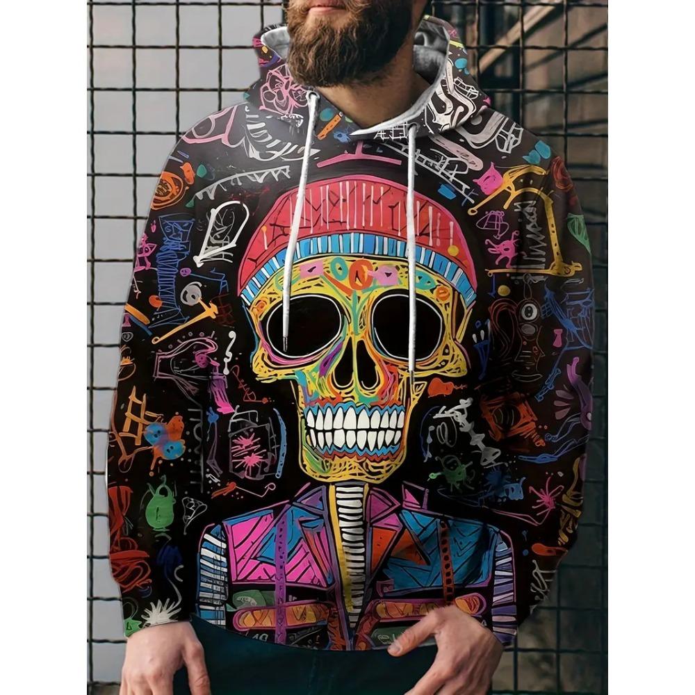 Vintage Cool 3D Print Skull Graphics Hoodie Drawstring Comfortable Super Dalian Long Hoodie Sweatshirt Spring And Autumn Clothes
