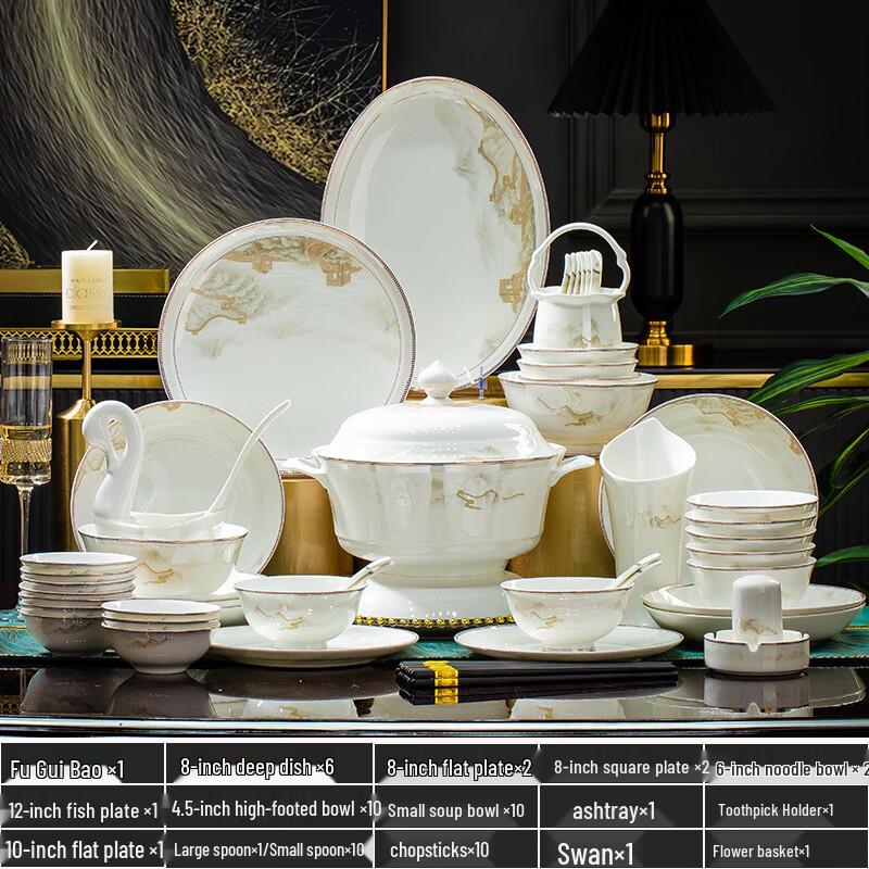 Linpan 60-Piece High-Temperature Bone China Dinnerware Set