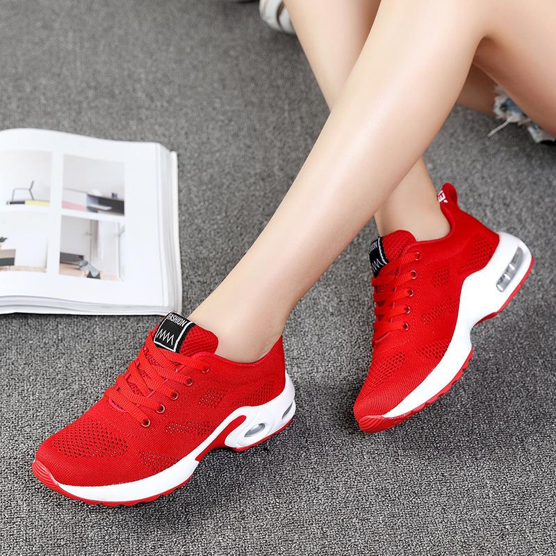2021 Factory Direct Supply of New Korean Version of Flying Woven Sports and Leisure Shoes Breathable Soft Sole Air Cushion Student Large Size Women'
