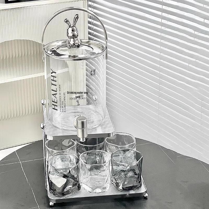 PVC Cold Water Pitcher Set with Rabbit Dispenser, Rack & Cups