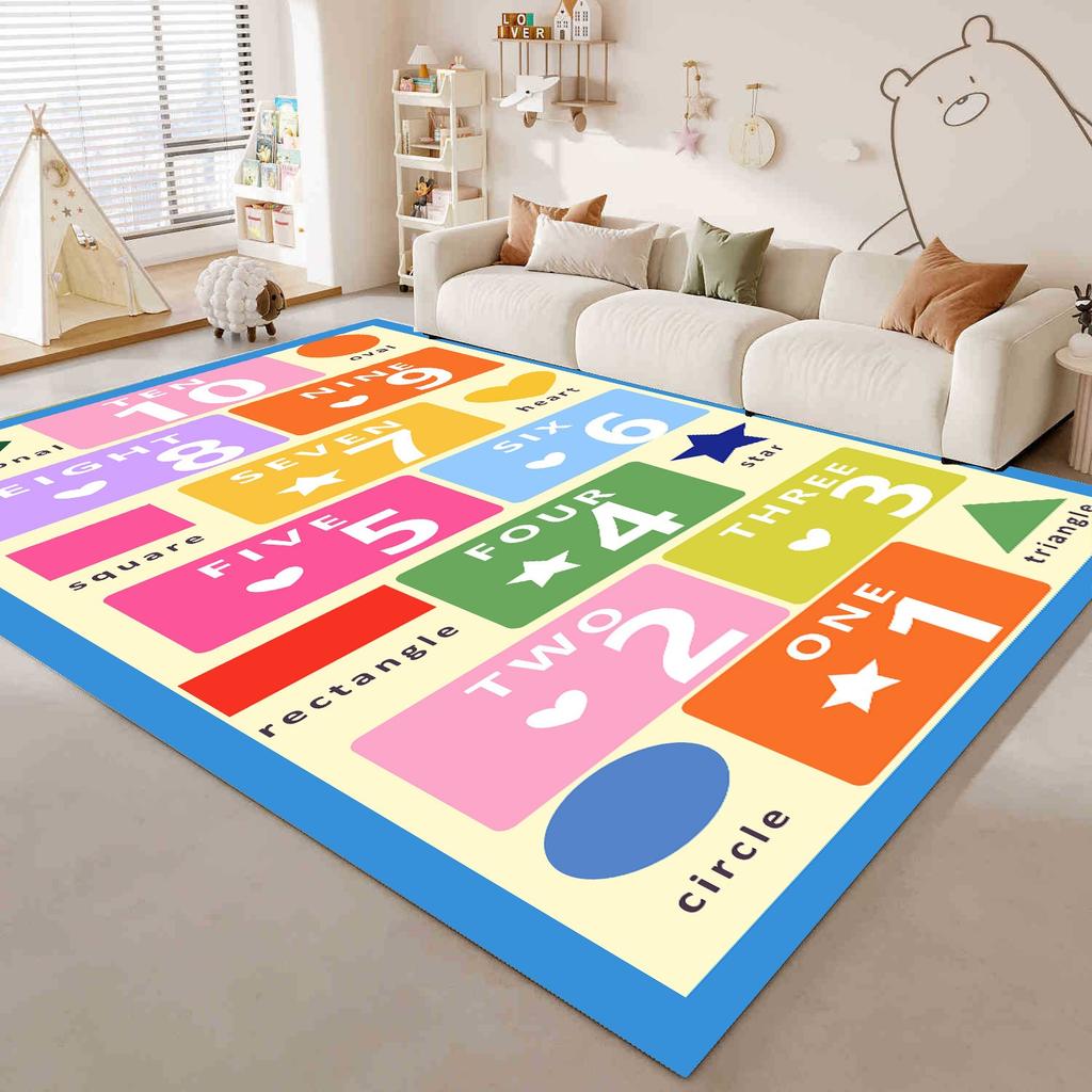 Kids Hopscotch Print Rug Colorful Educational Anti-slip Floor Mat Game Carpet for Toddler Playroom Bedroom Home Decor Children