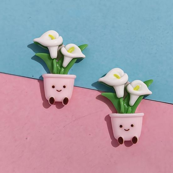 2Pcs Cartoon Potted Plants Fridge Magnet Resin 3D Potted Cactus Aloe Lily Tulip Flower Refrigerator Magnet Kitchen Home Office Decoration