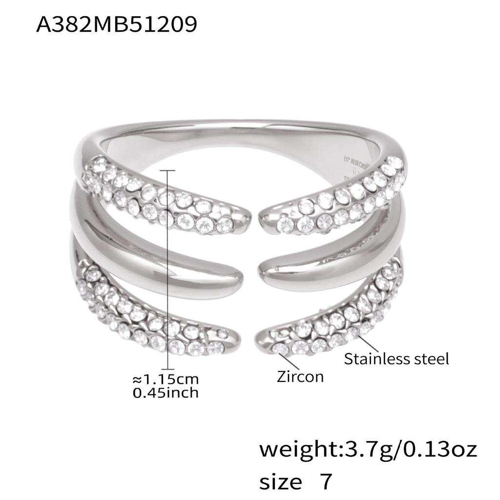 18k Gold-Plated Zirconia Inlaid Stainless Steel Open Ring Set - Modern Fashion Jewelry
