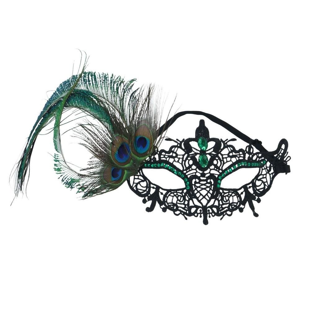 Elegant Half Face Mask Feather Accent Phantom Mask Peacock Feather Mask  Costume Party