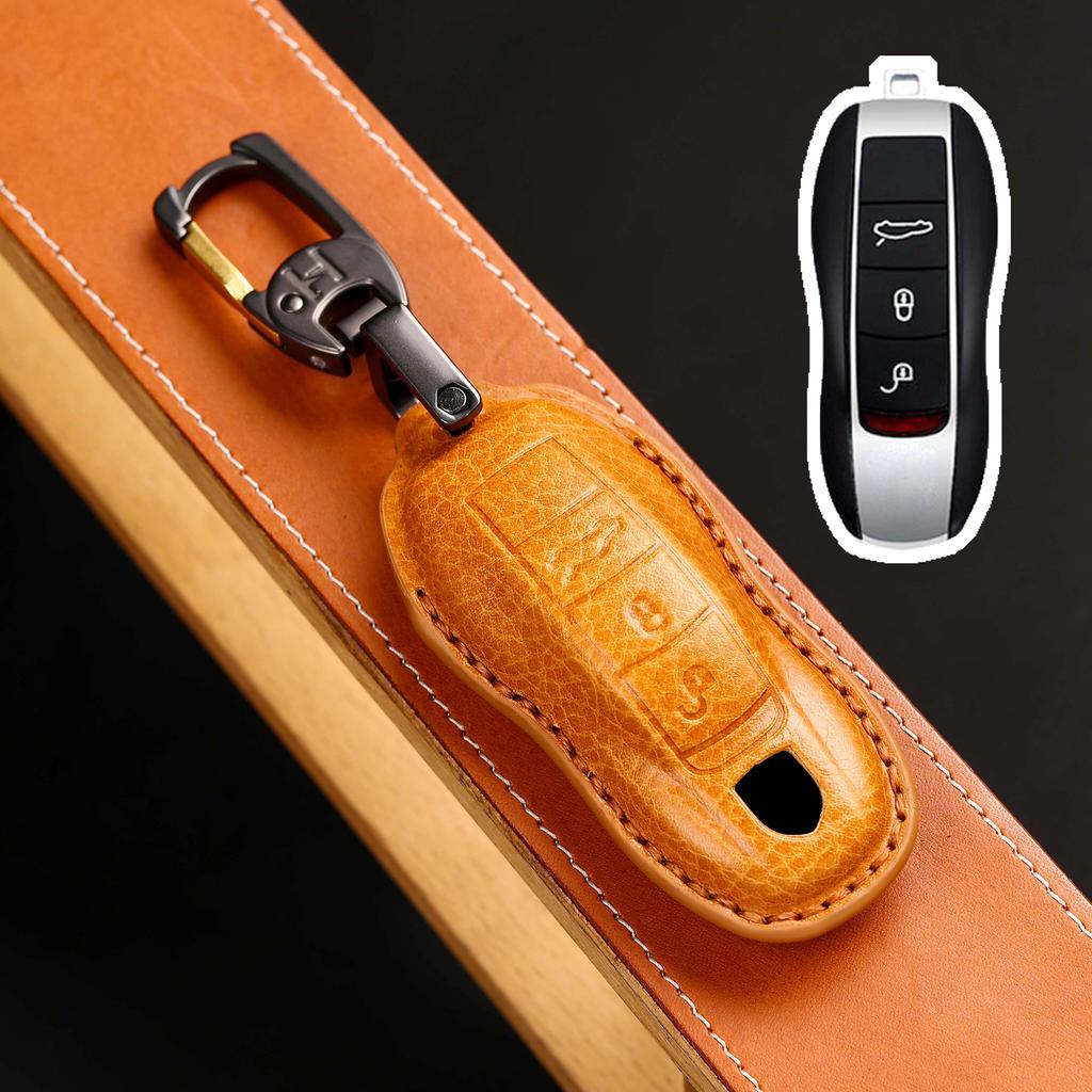 Luxury Leather Car Key Case Cover Key Fob Protective Case Holder for Porsche New Cayenne Panamera 911 992 Taycan Accessories