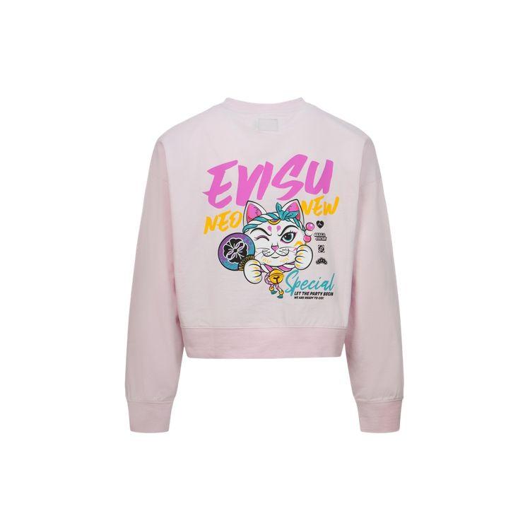 Evisu SS24 Lucky Cat And Family Flower Logo Print Long Sleeve T-Shirt Women tops Pink 2ESHTW4TL4031CPCT