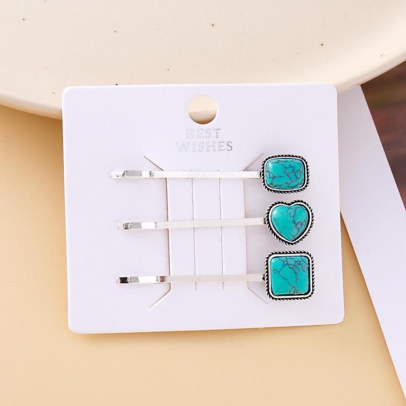 2/3/6Pcs Chinese Style Turquoise Set:Square Heart Flower Drop Blue Turquoise White Turquoise Hairpin Accessories