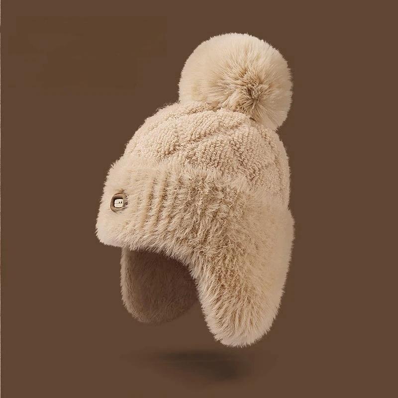 Winter Plush Knit Beanie Hat For Kids Cute Ear Protection Pullover Hats Outdoor Windproof Thickened Warm Cap