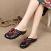 Summer Fashion Women Shoes Genuine Leather Sandals Slides Retro Flowers Closed Toe Female Loafers Flats Shoes Sandalias WSH3366