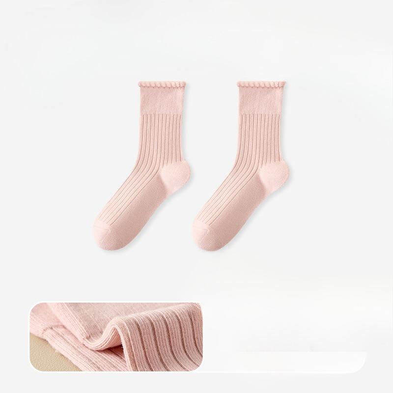 Women's Autumn and Winter Socks with Fleece, Thickened Loops, Warm Cotton Socks, Lace Mid-calf Socks, Towel Bottom, Sweat-absorbing Long Socks