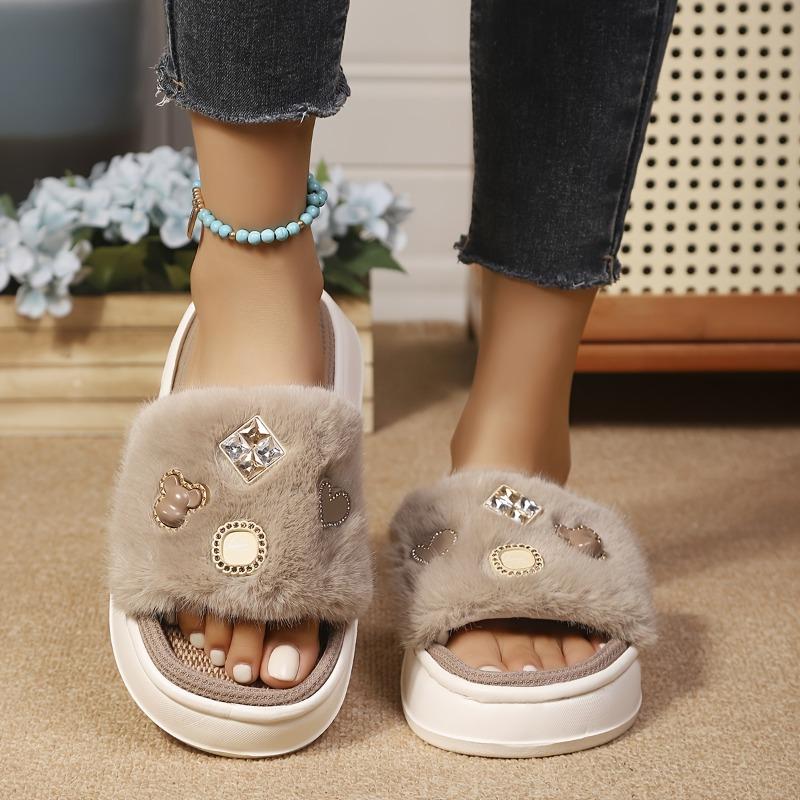 Women's Wide-Width Slip-On Winter Slippers - Thick Platform Indoor House Shoes with Non-Slip EVA Sole, Soft Fabric Upper, Warm Cushioned Footbed