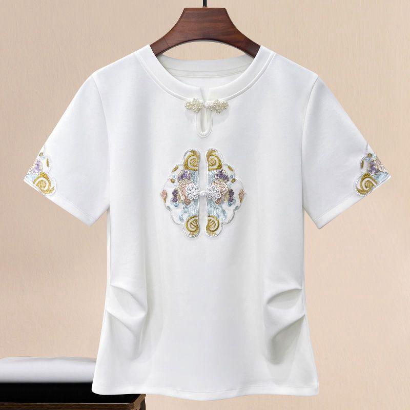 2024 Women's Short Sleeve Slimming Embroidered Chinese-Style Top