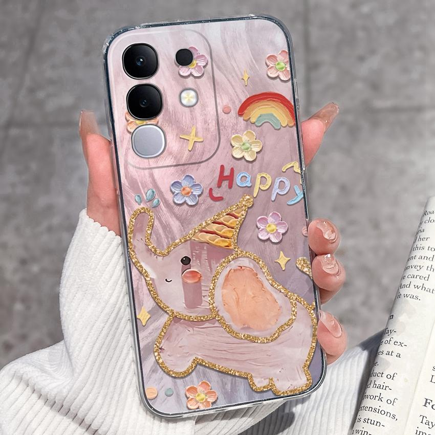 Shockproof Silicone Phone Cases For Vivo Y29 Y29s Y28 Y27 Y27t Y22 Y22s Y21 Y21e Y21s Y20 Y20i Beautiful Lavender Pattern Clear Covers For Vivo Casing