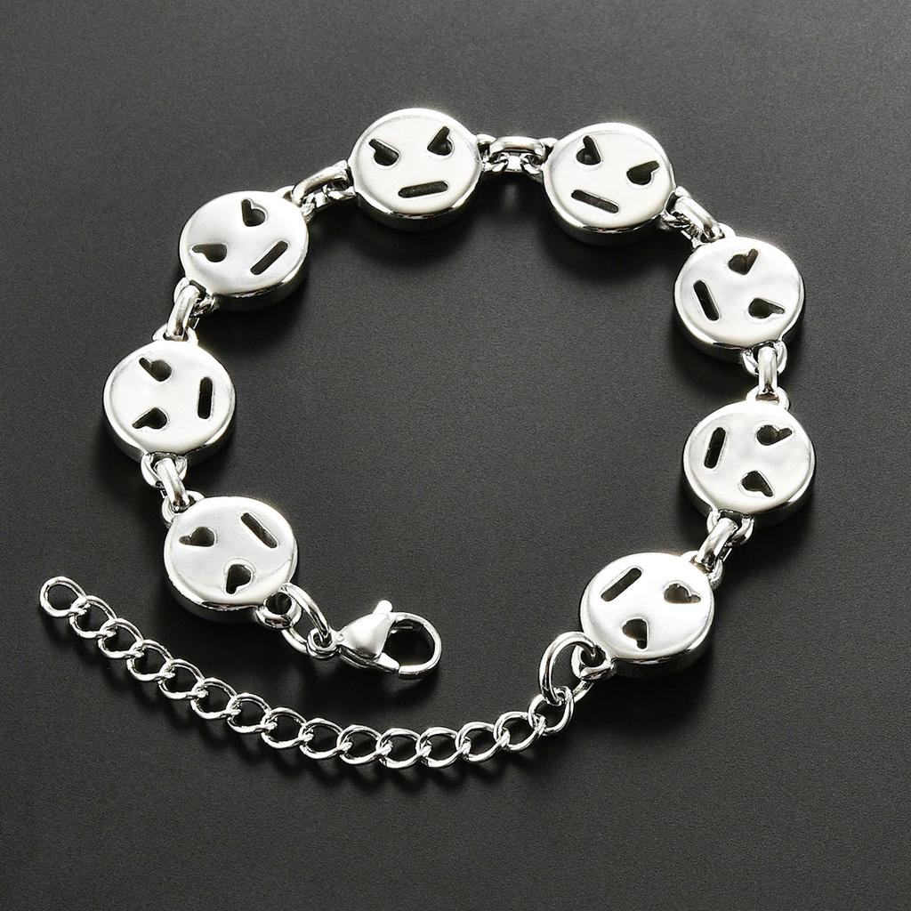 Cute Stainless Steel Funny Smile Face Bracelet Link Hand Chain for Women Men Emoji Charms Wrist Wristband Anklets Metal Jewelry