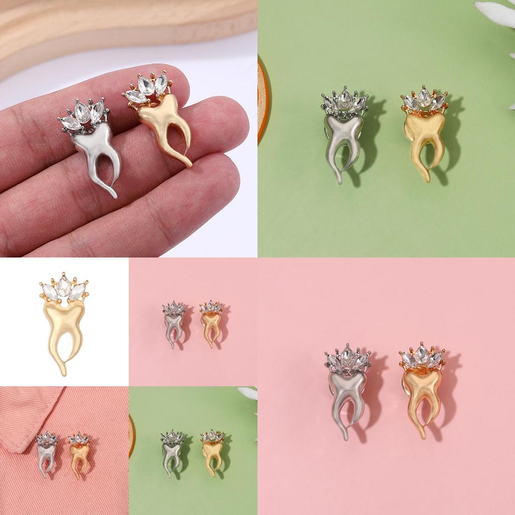 Stylish Alloy Teeth Brooch Elegant Crown Design With Shimmering Rhinestones For Unisex Fashion