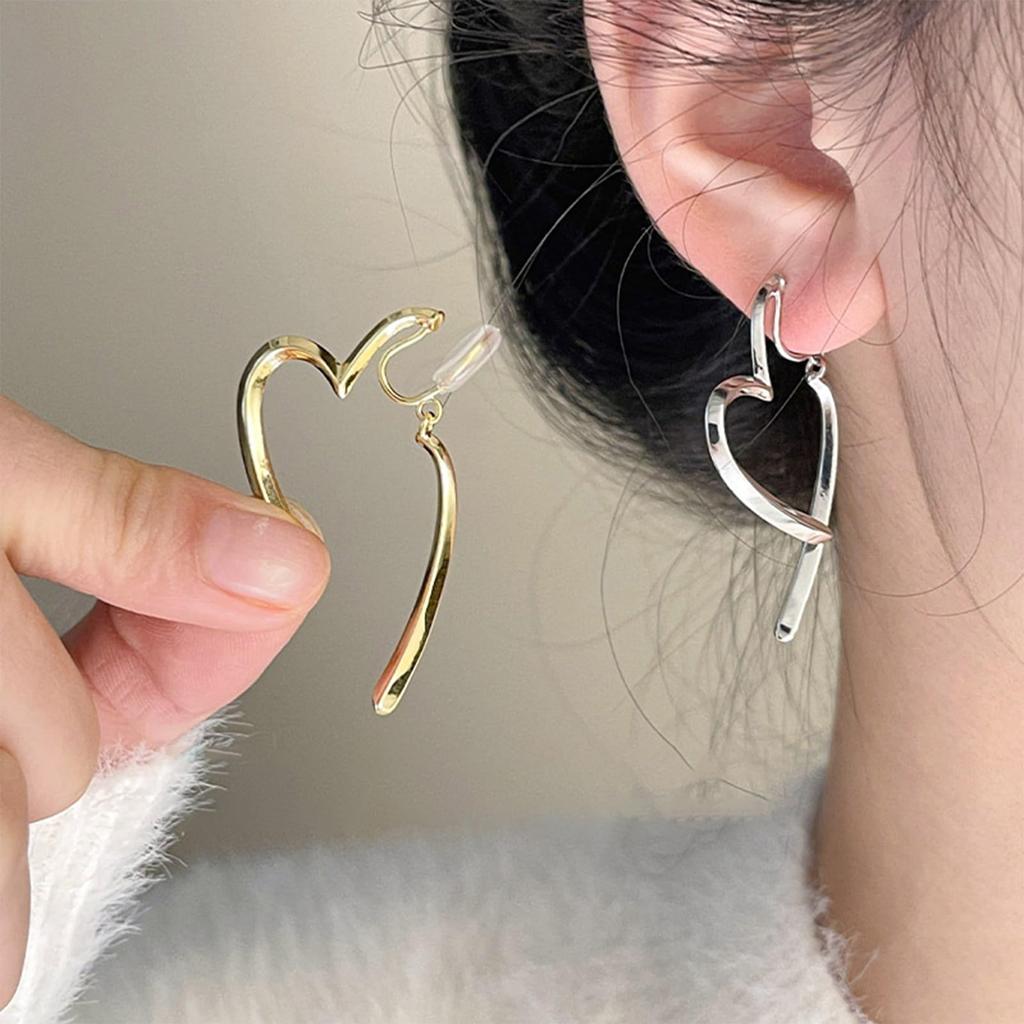 Heart open everyday silicone cover included Gold earrings, heart, gold, silver, comfortable, adult, cute, asymmetrical, casual, elegant, gorgeous,