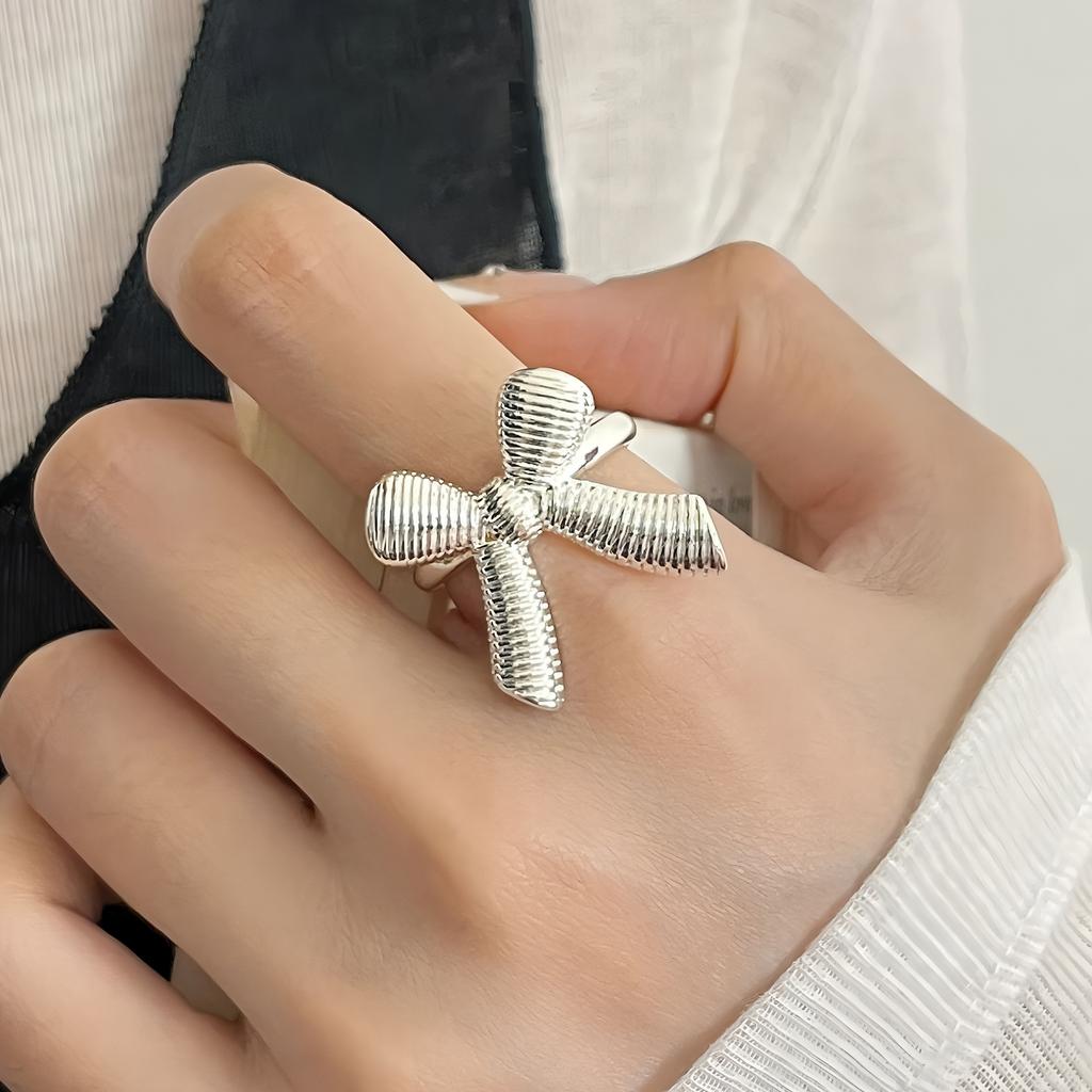 PANJBJ 925 Silver Frosting Geometry Ring for Women Wide Texture Versatile Handmade Ins Jewelry Gift