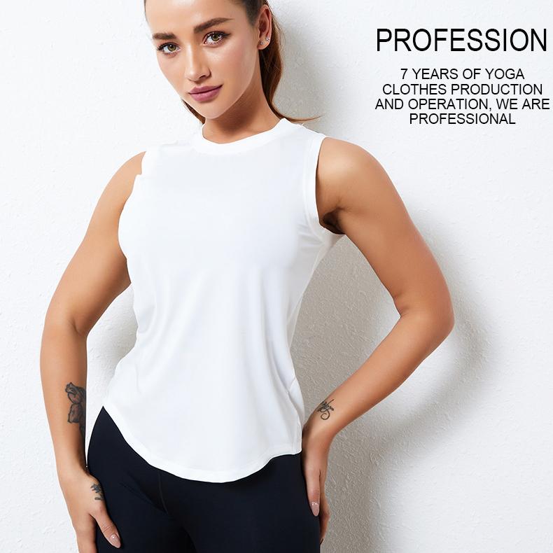 Jaro a léto Nová lehká šikmá vesta na jógu Volná Bez rukávů Jednobarevná Rychleschnoucí Sportovní Fitness tričko Ženy