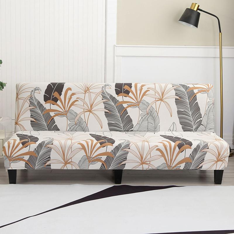 Floral Printed Armless Futon Slipcover Stretch Sofa Bed Slipcover Furniture Protector Without Armrests with Elastic Bottom 1pc