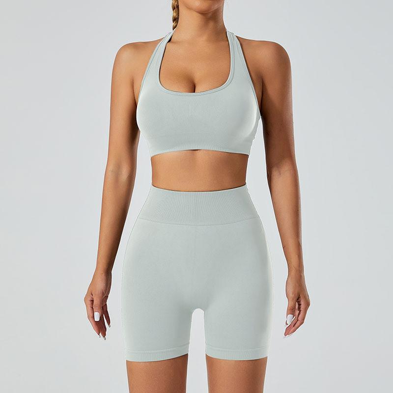 Yoga Outfit Women Seamless High Elastic Shorts Sports Bra Set With Moisture Wicking For Fitness And Running