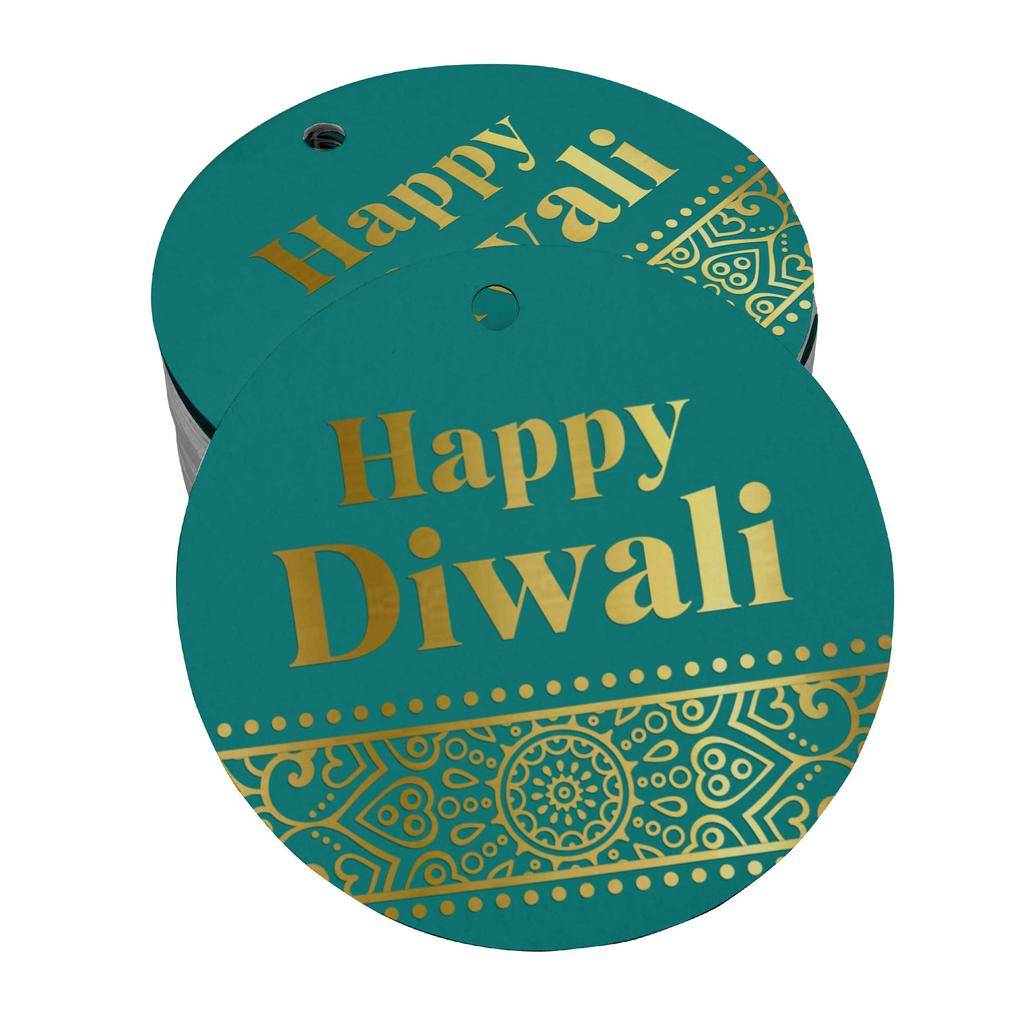 Inkdotpot 100 Pack Happy Diwali Favor Paper Tag Craft Real Gold Foil Hang