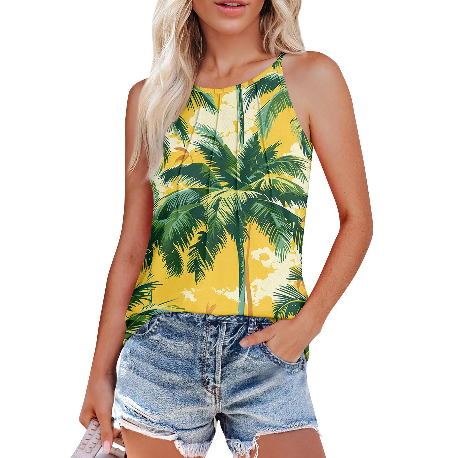 

Женские плиссированные подтяжки с круглым вырезом и гавайским принтом M жёлтый