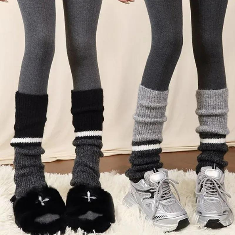 New Vintage Thickened Warm Leg Warmers Y2k Women Color Block Wool Knitted Long Socks Stacking Boot Cuffs New Design 2026