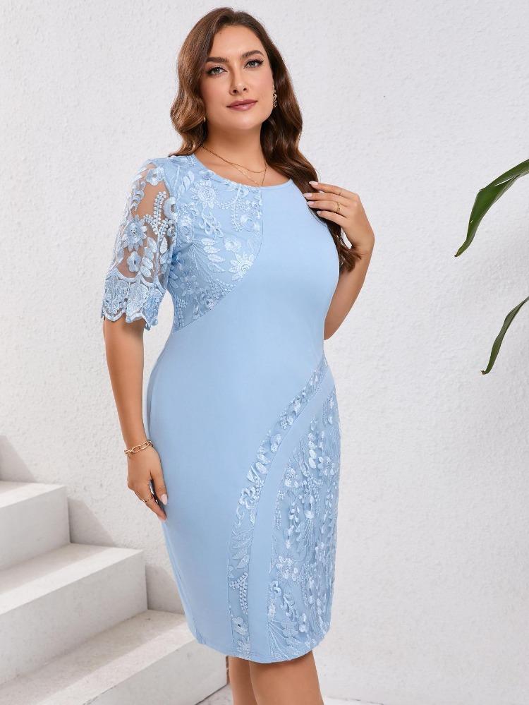 Dámské koktejlové šaty plus size slim s vyšívanou krajkovou stříží