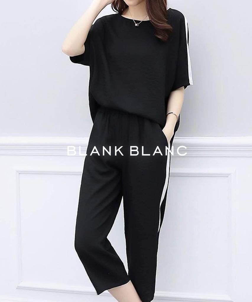 Blanc Blanc Top and Bottom Cut and Everyday Office Training Plus Sizes Stylish Set, Sewn, Pants, Striped, Loungewear, Wear, Spring, Summer, Autumn,