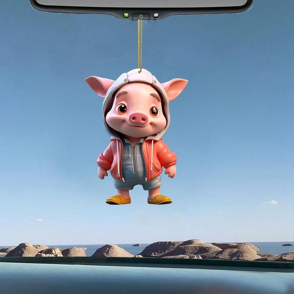 Adorable Acrylic Flat Pig Pendant Hanging Ornament For Car Interior Decoration