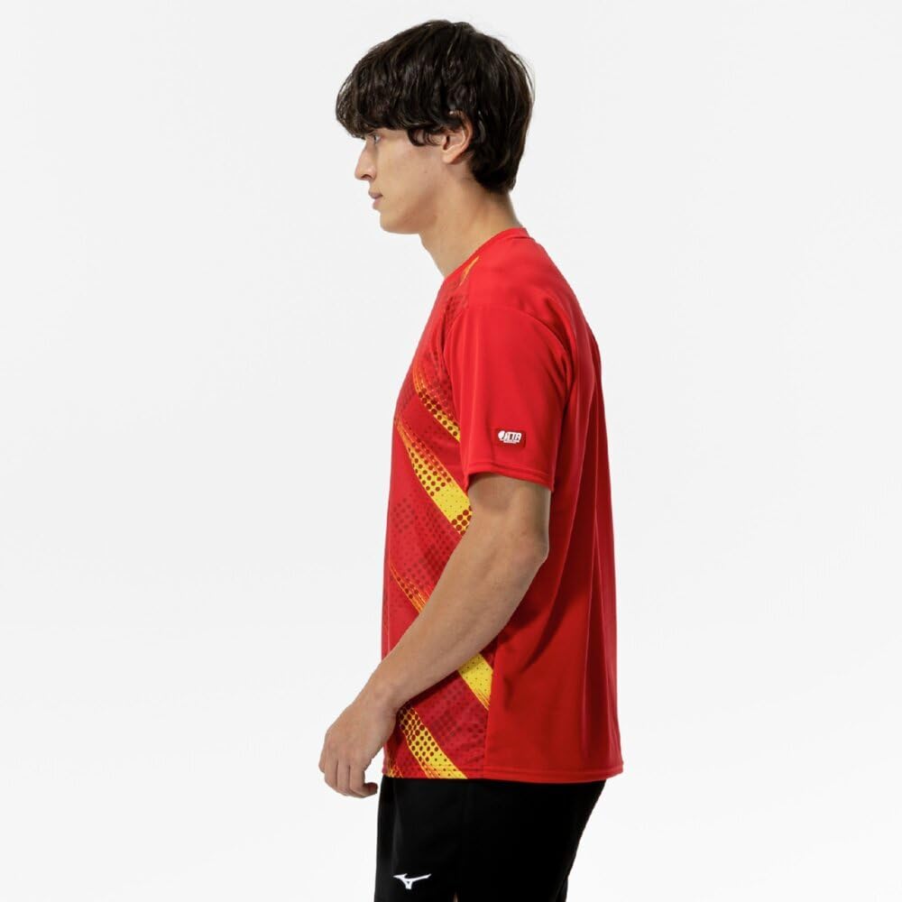Mizuno Table Tennis Game Short JTTA Chinese Red Shirt, Sleeve, Certified, Moisture-Wicking, Quick-Drying, Unisex, 82JAC103,