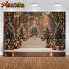 Mocsicka Christmas Tree Backdrop Photography Winter Snow White Palace Bed Photo Background Indoor Wooden Wall Lamp Decors Banner