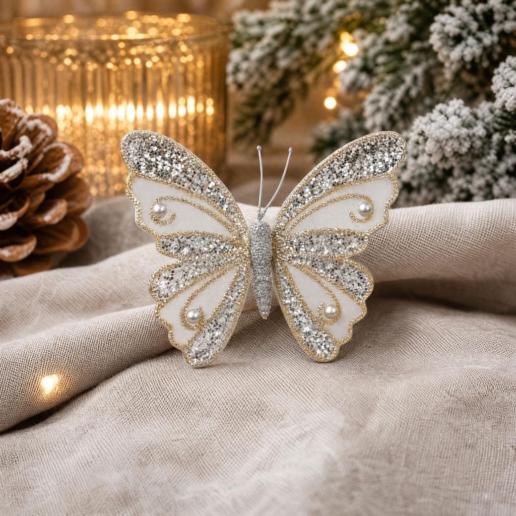 Mesh Double-Layer Butterfly Ornaments for Christmas Tree Wreath and Garland, Small Butterfly Decorations
