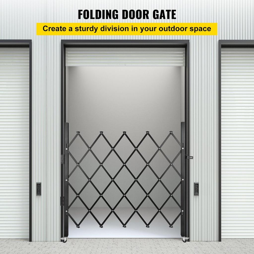 Single Folding Security Gate, 48" H X 66" W Folding Door Gate, Steel Accordion Security Gate, Flexible Expanding Security Gate, 360° Rolling Barricade