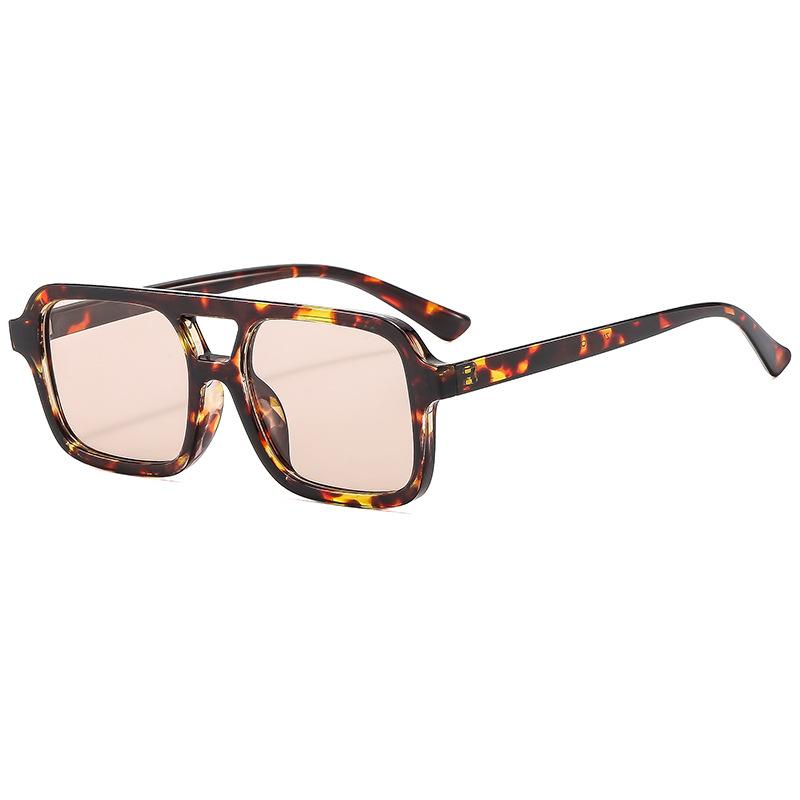 Pilot Sunglasses Men'S Glasses Double Beam Square Frame Leopard Print Sunglasses Women'S High Sense