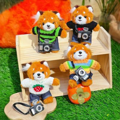 Cartoon Rode Panda Pluche Sleutelhanger Gevulde Rode Panda met Trui Tas Charm met Mini Camera voor Rugzak Handtas Autosleutel Accessoires