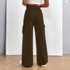 Women's Overalls Casual Lightweight Solid Color Trousers Drawstring Multi-Pockets Straight Leg Pants