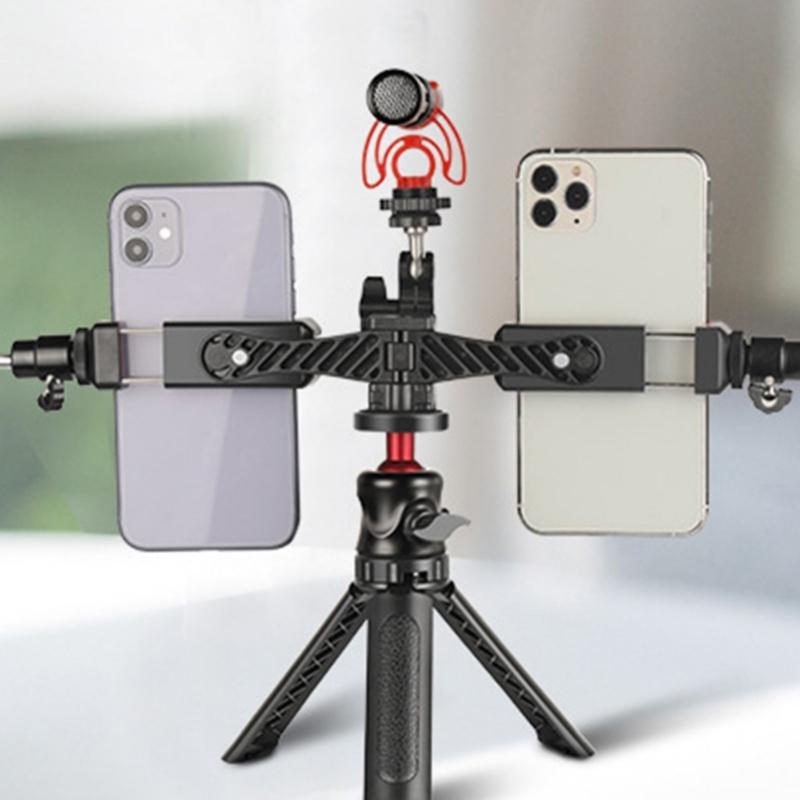 Professional Double Slot Phone Clamp Phone Stand With Universal 1/4 Interfaces Hole For Tripod Compatibility Outdoor Use