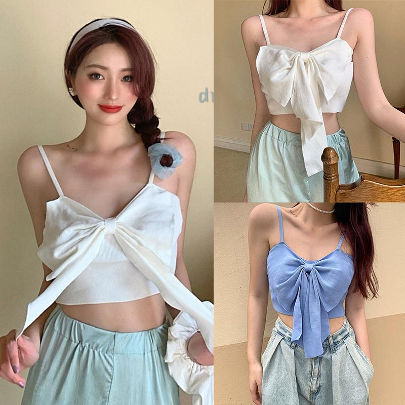 

Повседневные майки с открытым пупком Bowknot Design Летние женские топы без рукавов