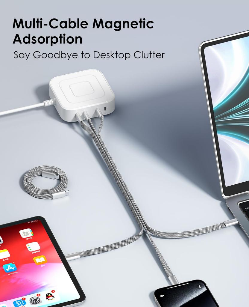Magtame with Magnetic Fast Cable with Metal Connectors and Double Nylon Compatible with iPhone Xperia Type-C Cable, Flat, Self-Retraction, 240W/5A