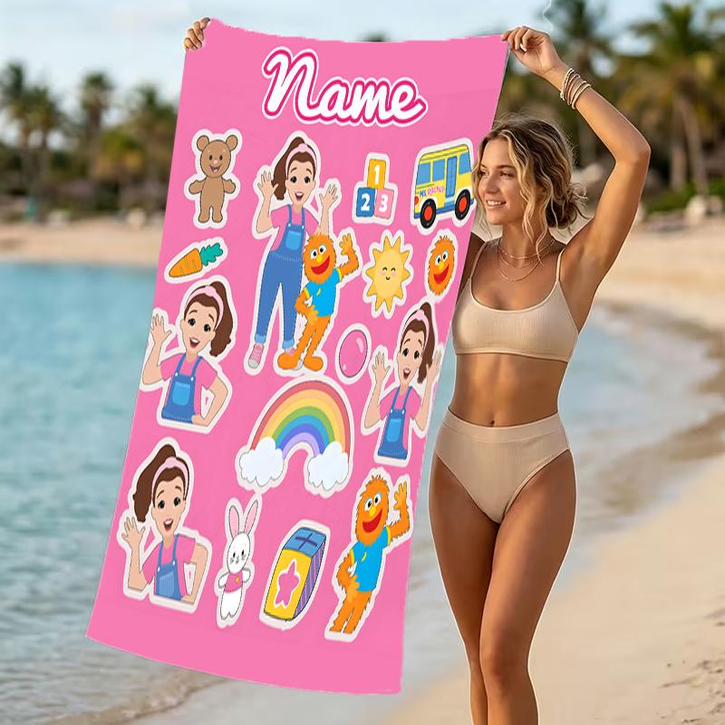 Customizable personalized beach towels Ms. Rachel themed designs.Suitable for the beach, yoga, sports;ideal as beach accessories