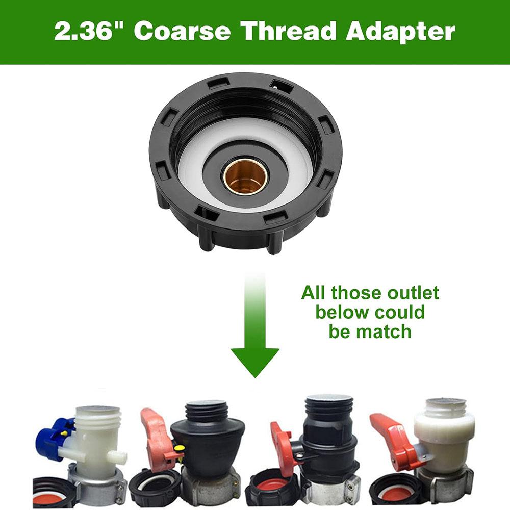 2.44" Fine Thread Adapter for 275-330 Gallon IBC Tote Tank + 2.36" Coarse Thread