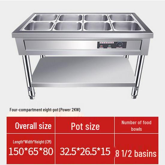 Commercial Electric Food Warmer: Stainless Steel Soup Pot and Serving Counter