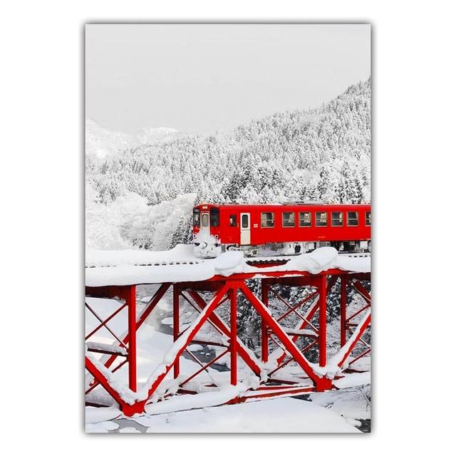 Nordic City Sign Building Landscape Canvas Painting Train Poster In Snow Office Living Room Bedroom Home Decoration Mural No Frame