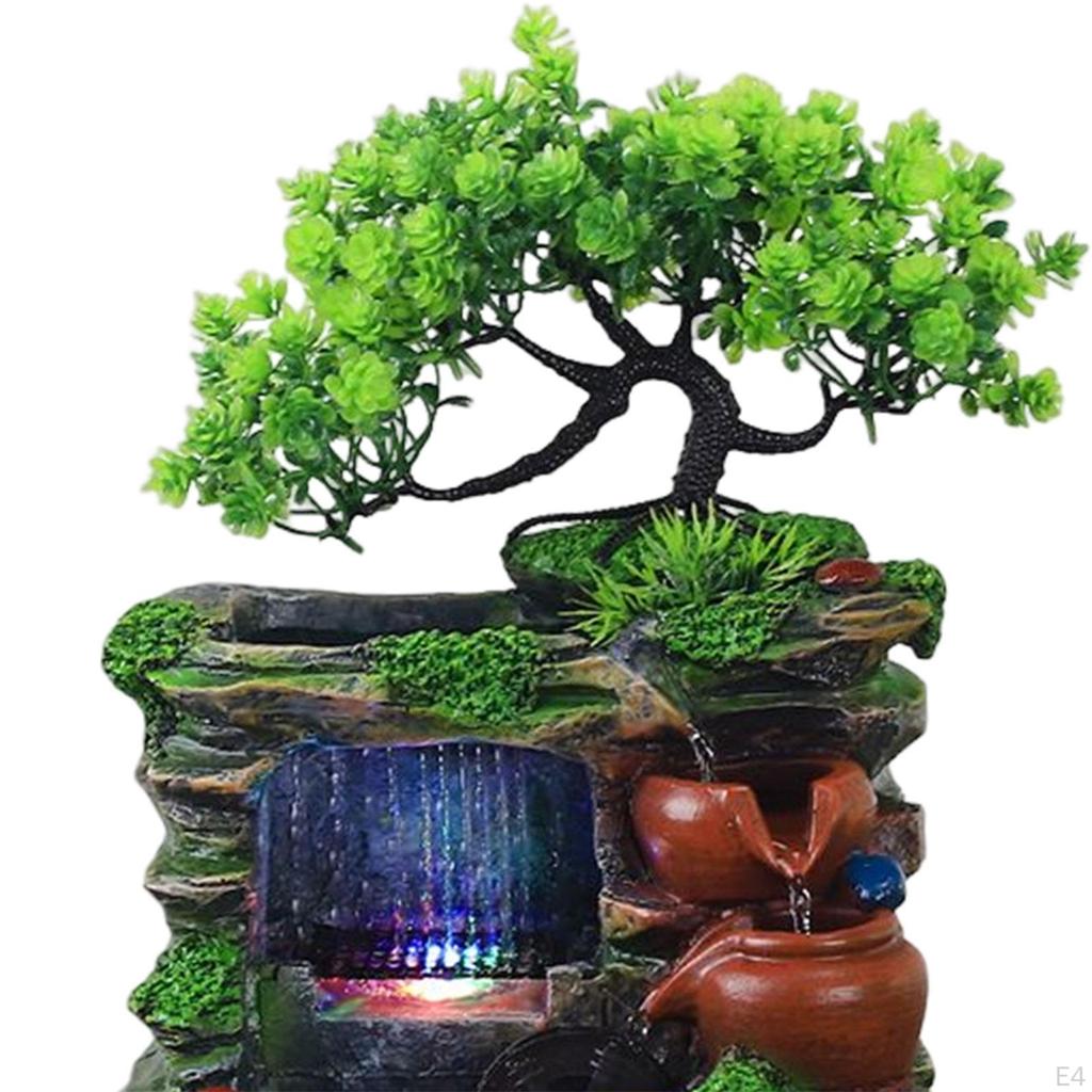 Tabletop Water Fountain Rock Waterfall Micro Landscape With Color Changing LED Lights Statue For